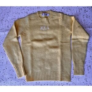 VTG Womens Sz Small Talbots Yellow‎ 100% Wool Monogram Pullover Sweater Crewneck
